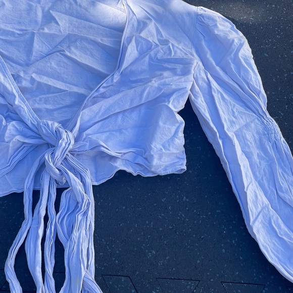 Zara Light Blue Tie-Front Blouse - Picture 3 of 4